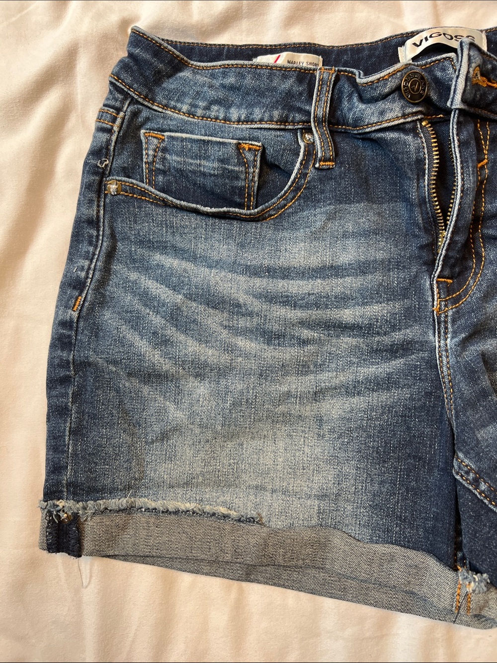 Vigoss Washed Blue Rolled-Cuff Denim Shorts - Picture 2 of 12
